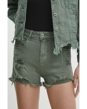 Answear Lab szorty jeansowe damskie kolor zielony gładkie high waist