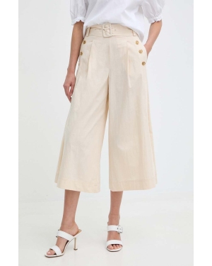 Twinset spodnie bawełniane kolor beżowy szerokie high waist