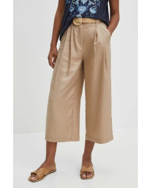 Medicine spodnie damskie kolor beżowy fason culottes high waist