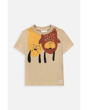 Coccodrillo t-shirt bawełniany niemowlęcy kolor beżowy z nadrukiem