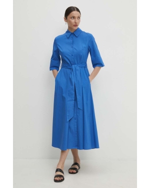 Answear Lab sukienka bawełniana kolor niebieski midi rozkloszowana