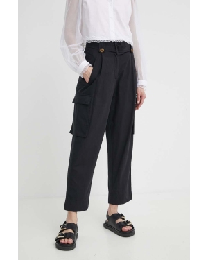 Twinset spodnie bawełniane kolor czarny fason cargo high waist