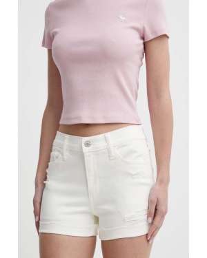 Hollister Co. szorty jeansowe damskie kolor beżowy gładkie high waist