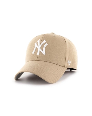 47brand czapka z daszkiem z domieszką wełny MLB New York Yankees kolor beżowy z aplikacją B-MVP17WBV-KHB