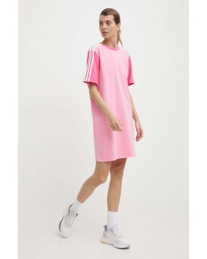 adidas sukienka bawełniana kolor różowy mini oversize IR6055