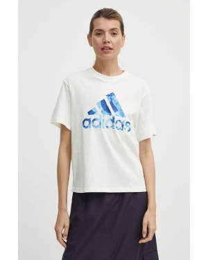 adidas t-shirt bawełniany damski kolor beżowy IS4258