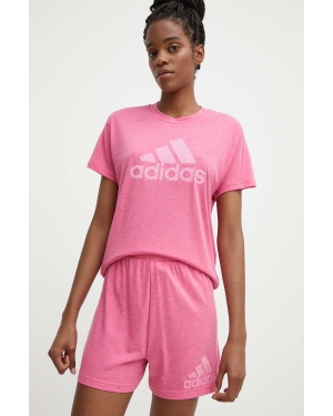adidas szorty damskie kolor różowy wzorzyste high waist IS3903