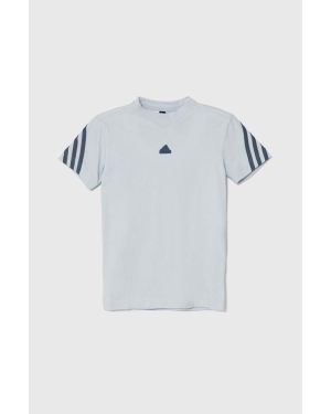 adidas t-shirt bawełniany dziecięcy kolor niebieski z aplikacją