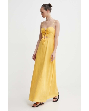 Billabong sukienka z domieszką lnu X It's Now Cool kolor żółty maxi rozkloszowana ABJWD00681