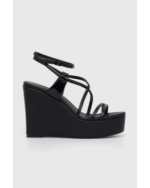 Calvin Klein sandały skórzane WEDGE kolor czarny HW0HW01952