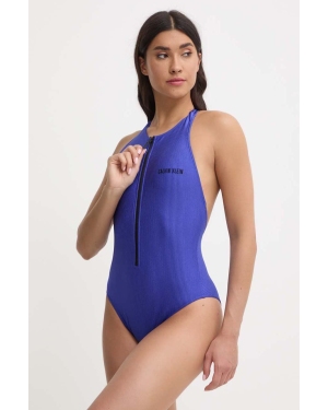 Calvin Klein jednoczęściowy strój kąpielowy kolor niebieski miękka miseczka KW0KW02407