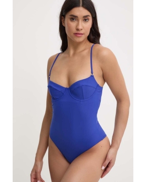 Calvin Klein jednoczęściowy strój kąpielowy kolor niebieski miękka miseczka KW0KW02386