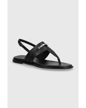 Calvin Klein sandały skórzane FLAT TP SANDAL METAL BAR LTH damskie kolor czarny HW0HW02031
