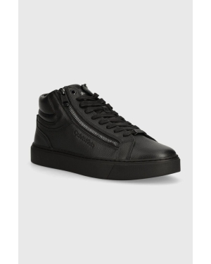 Calvin Klein sneakersy skórzane HIGH TOP LACE UP W/ZIP kolor czarny HM0HM01476
