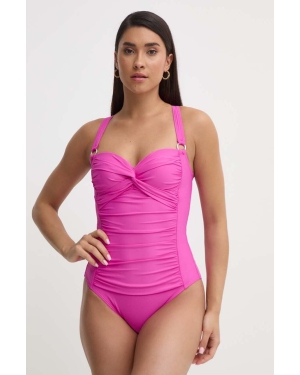 Dkny jednoczęściowy strój kąpielowy kolor różowy lekko usztywniona miseczka DI4MS565