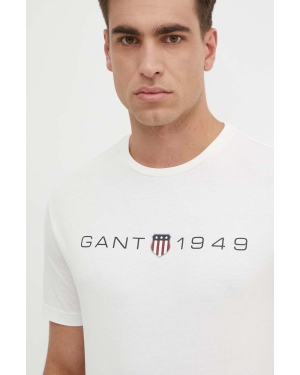 Gant t-shirt bawełniany męski kolor beżowy z nadrukiem