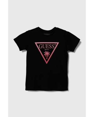 Guess t-shirt dziecięcy kolor czarny z nadrukiem