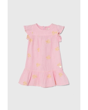 Guess sukienka bawełniana dziecięca kolor różowy mini rozkloszowana