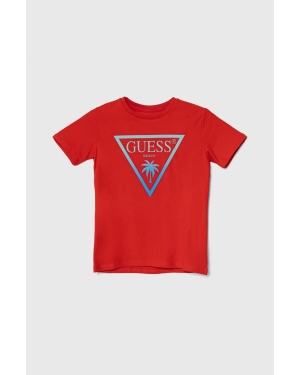 Guess t-shirt dziecięcy kolor czerwony z nadrukiem