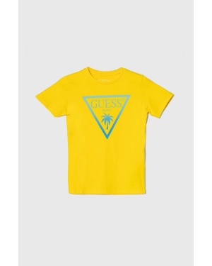 Guess t-shirt dziecięcy kolor żółty z nadrukiem