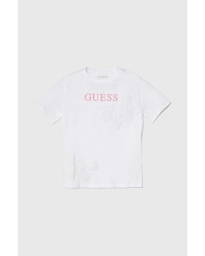 Guess t-shirt bawełniany dziecięcy kolor biały