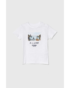 Guess t-shirt bawełniany dziecięcy kolor biały z aplikacją