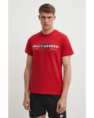 Helly Hansen t-shirt bawełniany kolor czerwony wzorzysty