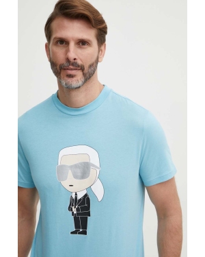 Karl Lagerfeld t-shirt bawełniany męski kolor niebieski z nadrukiem 542251.755071