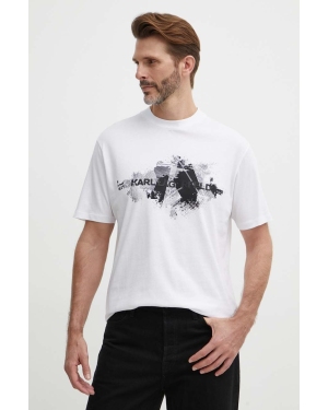 Karl Lagerfeld t-shirt bawełniany męski kolor biały z nadrukiem 542224.755148