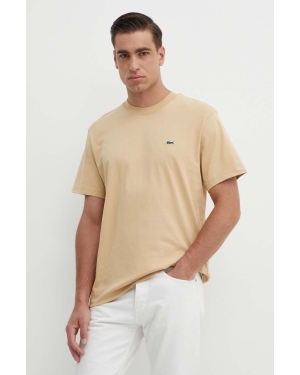 Lacoste t-shirt bawełniany męski kolor beżowy gładki