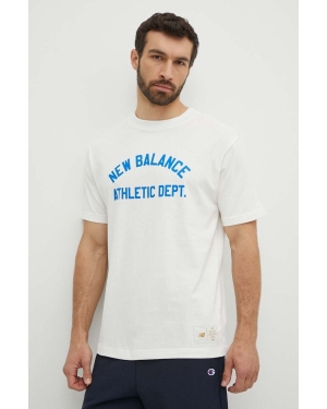 New Balance t-shirt bawełniany męski kolor beżowy z nadrukiem MT41514SST