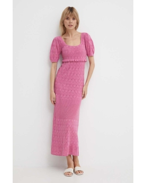 Pepe Jeans sukienka z domieszką lnu GOLDIE DRESS kolor różowy maxi prosta PL953525