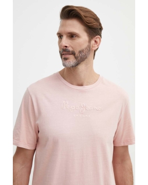 Pepe Jeans t-shirt bawełniany męski kolor różowy z aplikacją