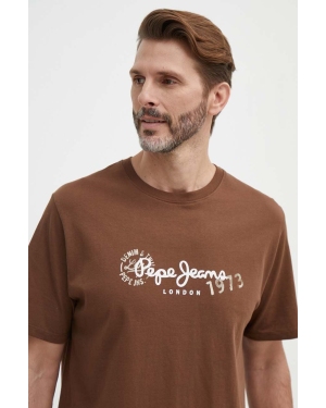 Pepe Jeans t-shirt CAMILLE męski kolor brązowy z nadrukiem PM509373