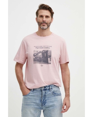 Pepe Jeans t-shirt bawełniany COOPER męski kolor różowy z nadrukiem PM509379