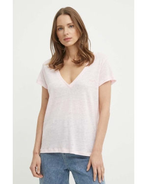 Pepe Jeans t-shirt lniany LEIGHTON kolor różowy PL505855