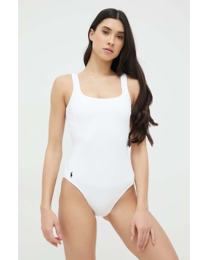 Polo Ralph Lauren jednoczęściowy strój kąpielowy kolor biały lekko usztywniona miseczka