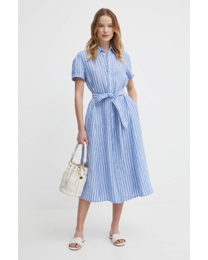 Polo Ralph Lauren sukienka lniana kolor niebieski midi prosta 211935154