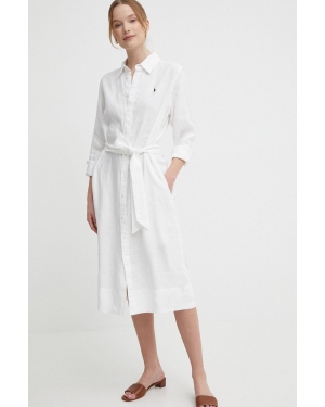 Polo Ralph Lauren sukienka lniana kolor biały mini prosta 211943992