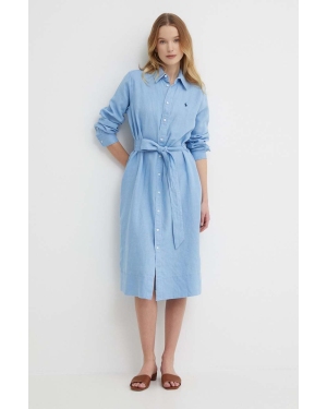 Polo Ralph Lauren sukienka lniana kolor niebieski mini prosta 211943992