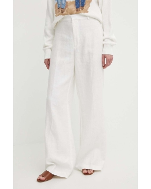 Polo Ralph Lauren spodnie lniane kolor biały szerokie high waist 211935391