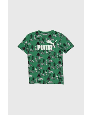 Puma t-shirt bawełniany dziecięcy ESS+ MID 90s AOP B kolor zielony wzorzysty