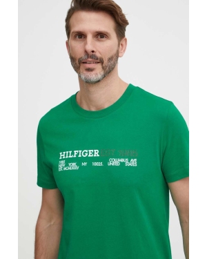 Tommy Hilfiger t-shirt bawełniany męski kolor zielony z nadrukiem MW0MW34435