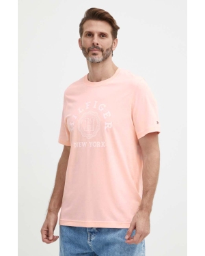 Tommy Hilfiger t-shirt bawełniany męski kolor różowy z nadrukiem MW0MW34437