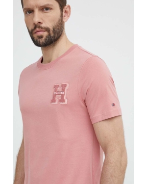 Tommy Hilfiger t-shirt bawełniany męski kolor różowy z aplikacją MW0MW34436