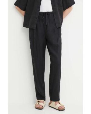 Tommy Hilfiger spodnie lniane kolor czarny proste high waist WW0WW41347