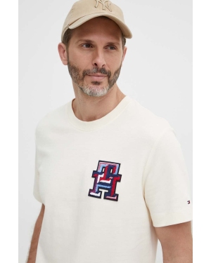 Tommy Hilfiger t-shirt bawełniany męski kolor beżowy z aplikacją MW0MW34423