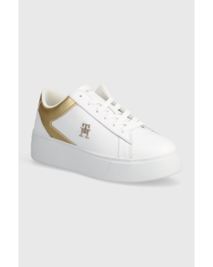 Tommy Hilfiger sneakersy skórzane TH PLATFORM COURT SNEAKER GLD kolor biały FW0FW08073