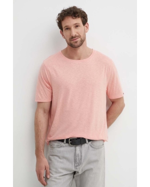 Tommy Hilfiger t-shirt z domieszką lnu kolor różowy gładki UM0UM03226