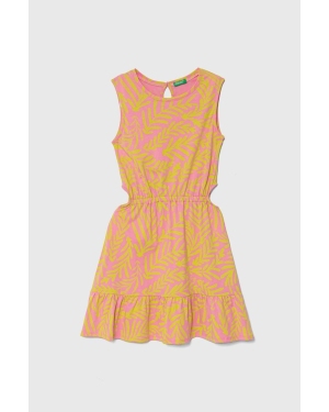 United Colors of Benetton sukienka bawełniana dziecięca kolor różowy mini rozkloszowana